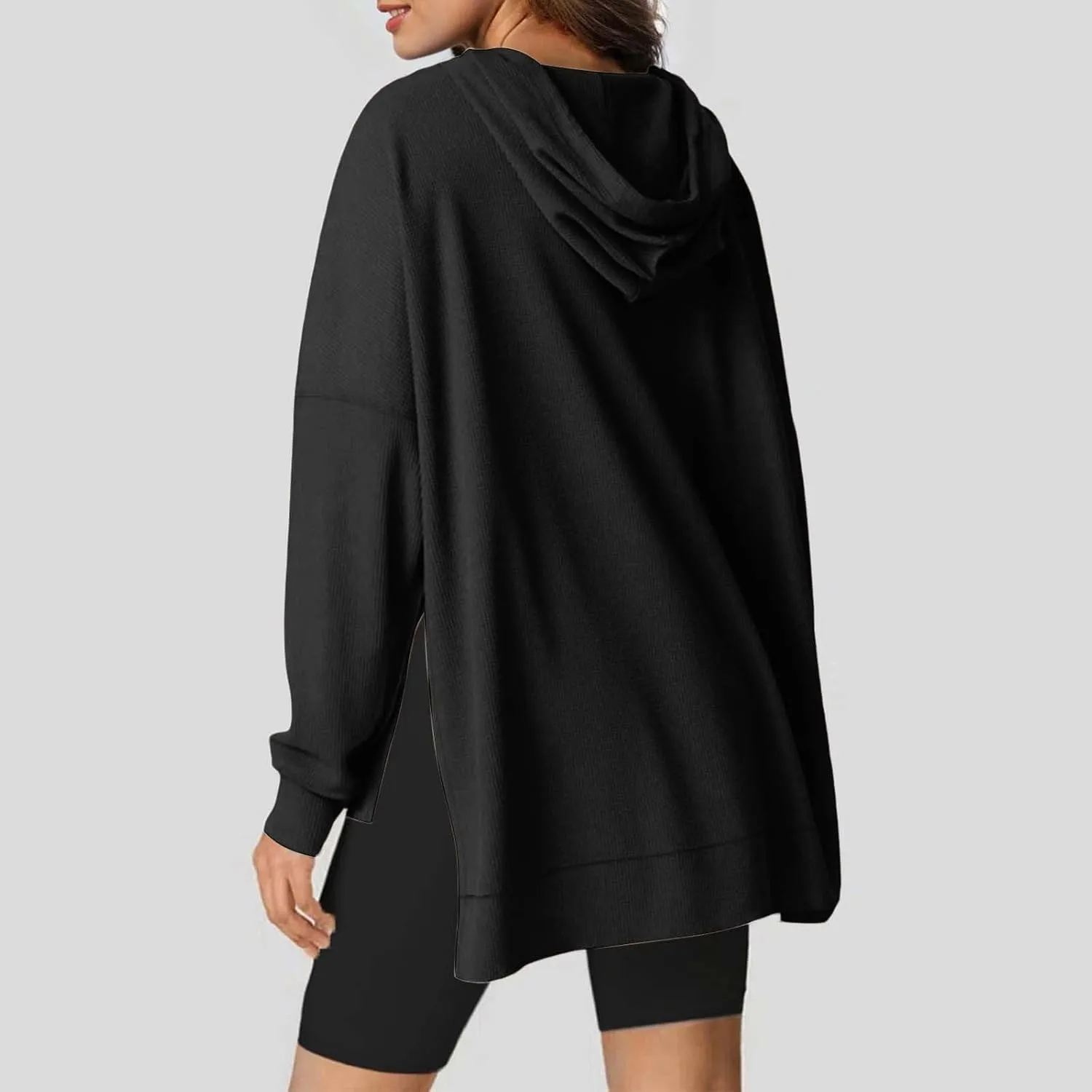 Womens Oversized Hoodies Casual Long Sleeve Drawstring Hooded Side Split Loose Sweatshirts Fall Workout Pullover Tops