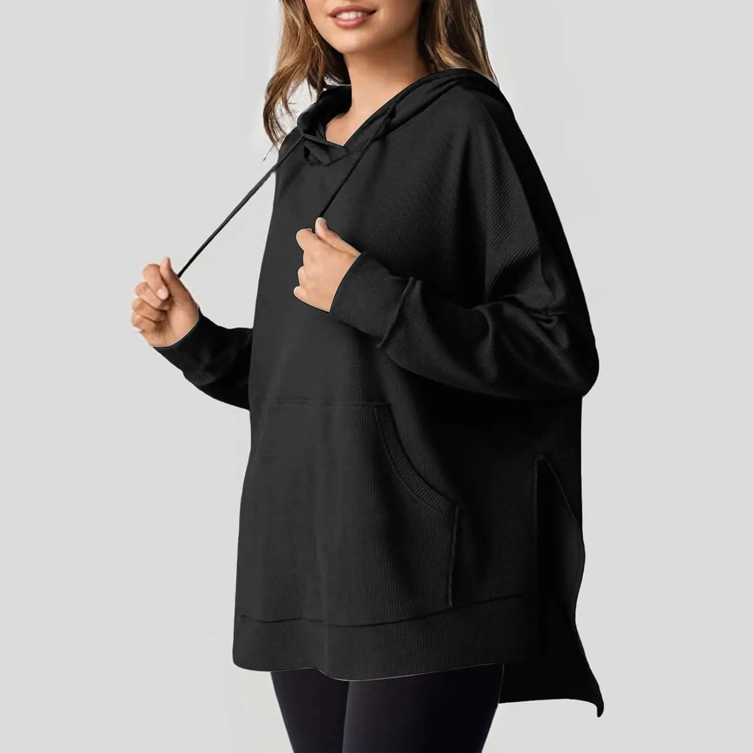 Womens Oversized Hoodies Casual Long Sleeve Drawstring Hooded Side Split Loose Sweatshirts Fall Workout Pullover Tops