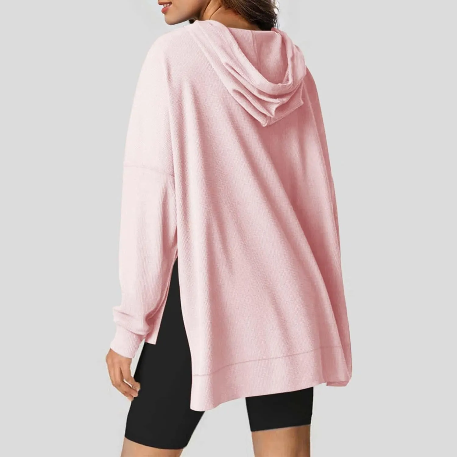 Womens Oversized Hoodies Casual Long Sleeve Drawstring Hooded Side Split Loose Sweatshirts Fall Workout Pullover Tops