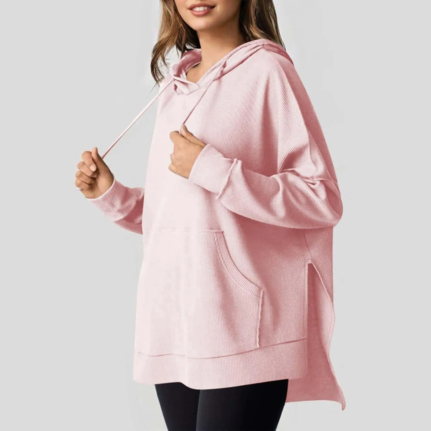 Womens Oversized Hoodies Casual Long Sleeve Drawstring Hooded Side Split Loose Sweatshirts Fall Workout Pullover Tops