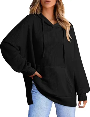 Womens Oversized Hoodies Casual Long Sleeve Drawstring Hooded Side Split Loose Sweatshirts Fall Workout Pullover Tops