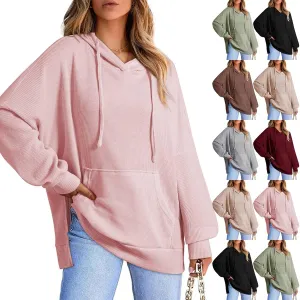 Womens Oversized Hoodies Casual Long Sleeve Drawstring Hooded Side Split Loose Sweatshirts Fall Workout Pullover Tops