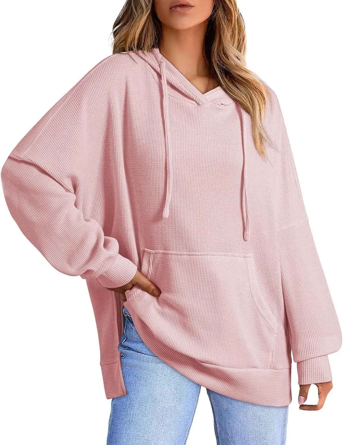 Womens Oversized Hoodies Casual Long Sleeve Drawstring Hooded Side Split Loose Sweatshirts Fall Workout Pullover Tops