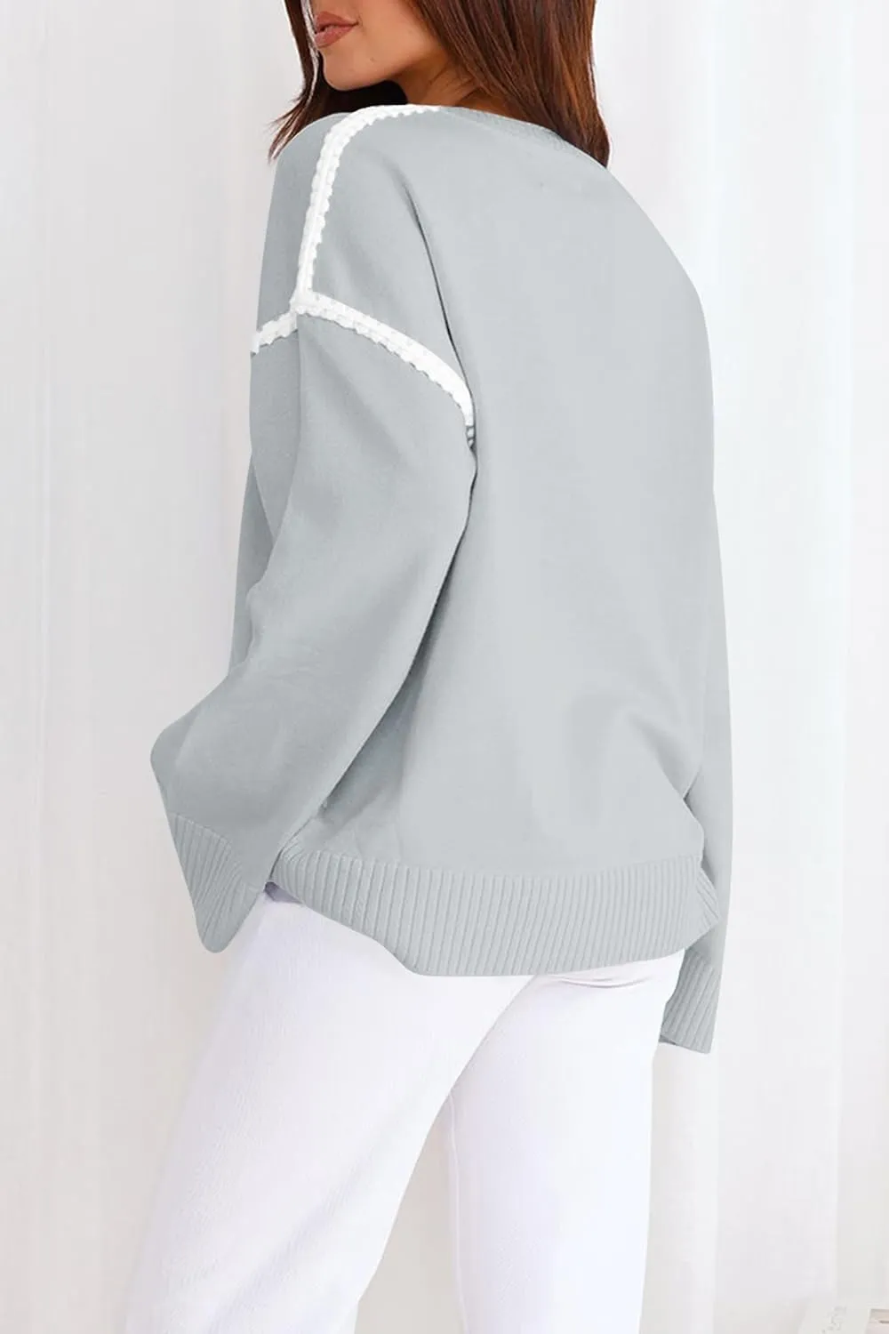 Women's Oversized Sweaters Loose Fit Fall Crewneck Color Block Knit Pullover Sweater Tops