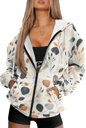 Women's Oversized Zip-Up Hoodies Comfy Long Sleeve Pockets Sweatshirt Loose Fit Y2K Jacket Casual Fashion