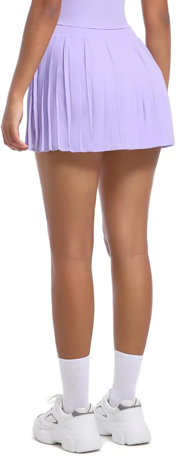 Womens Pleated Skirts with Shorts High Waisted Sports Tennis Skorts with Pockets Workout Golf Mini Skirts