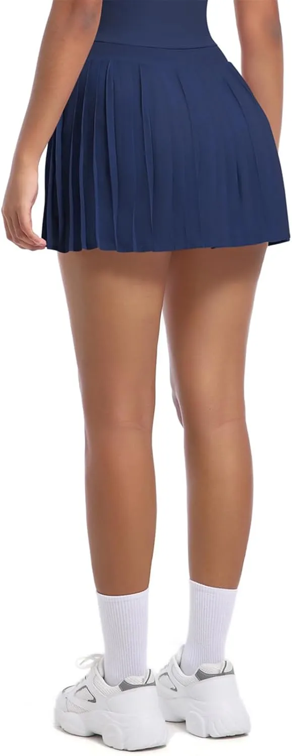 Womens Pleated Skirts with Shorts High Waisted Sports Tennis Skorts with Pockets Workout Golf Mini Skirts