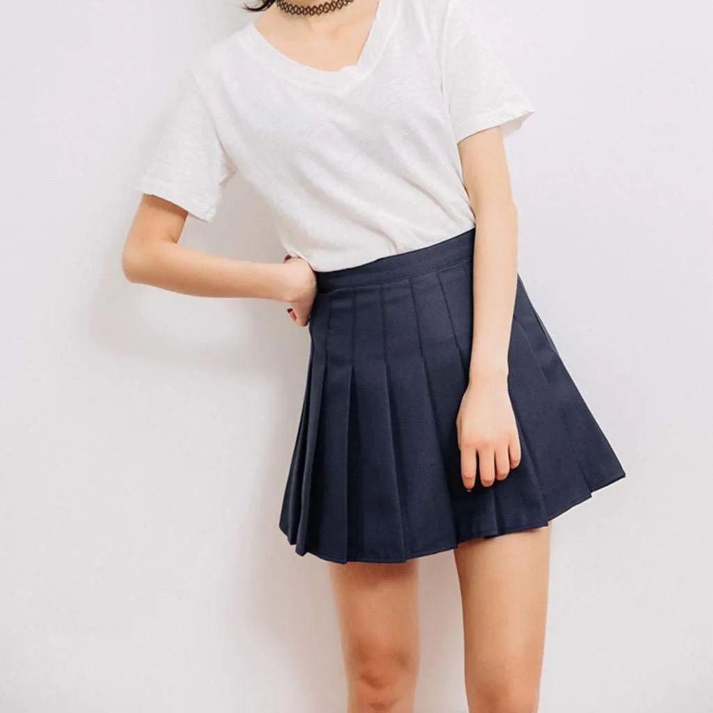Womens Pleated Tennis Mini Skirts High Waisted A-line Skirts Summer Casual Stretchy Flared Skirts with Lining Shorts