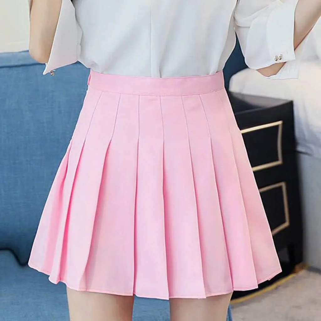 Womens Pleated Tennis Mini Skirts High Waisted A-line Skirts Summer Casual Stretchy Flared Skirts with Lining Shorts