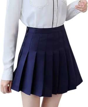 Womens Pleated Tennis Mini Skirts High Waisted A-line Skirts Summer Casual Stretchy Flared Skirts with Lining Shorts