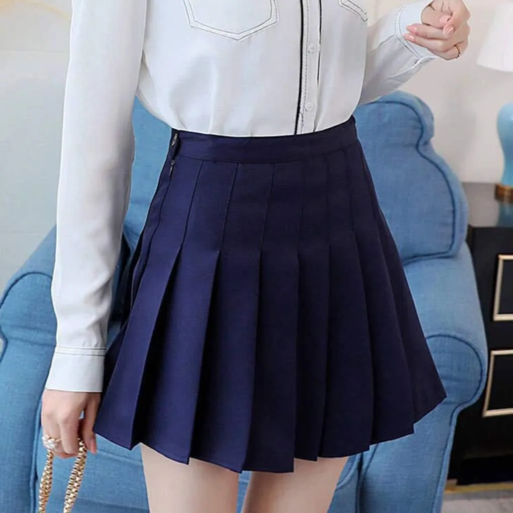 Womens Pleated Tennis Mini Skirts High Waisted A-line Skirts Summer Casual Stretchy Flared Skirts with Lining Shorts