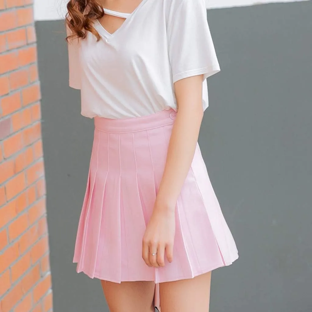 Womens Pleated Tennis Mini Skirts High Waisted A-line Skirts Summer Casual Stretchy Flared Skirts with Lining Shorts
