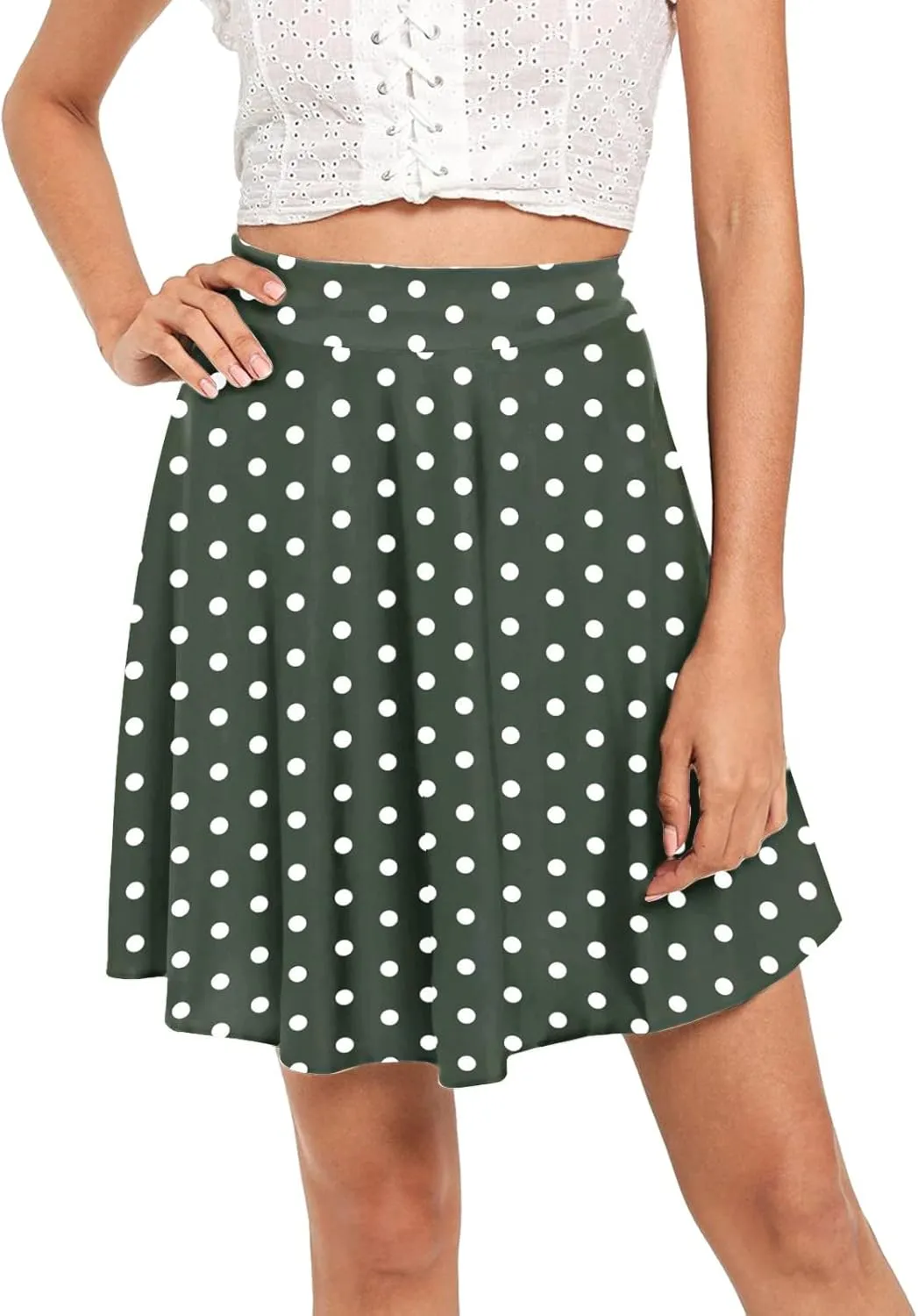 Women's Polka Dot Mini Skirts Casual Elastic High Waisted A-Line Pleated Short Skirt Summer Lightweight Casual Flared Skirts
