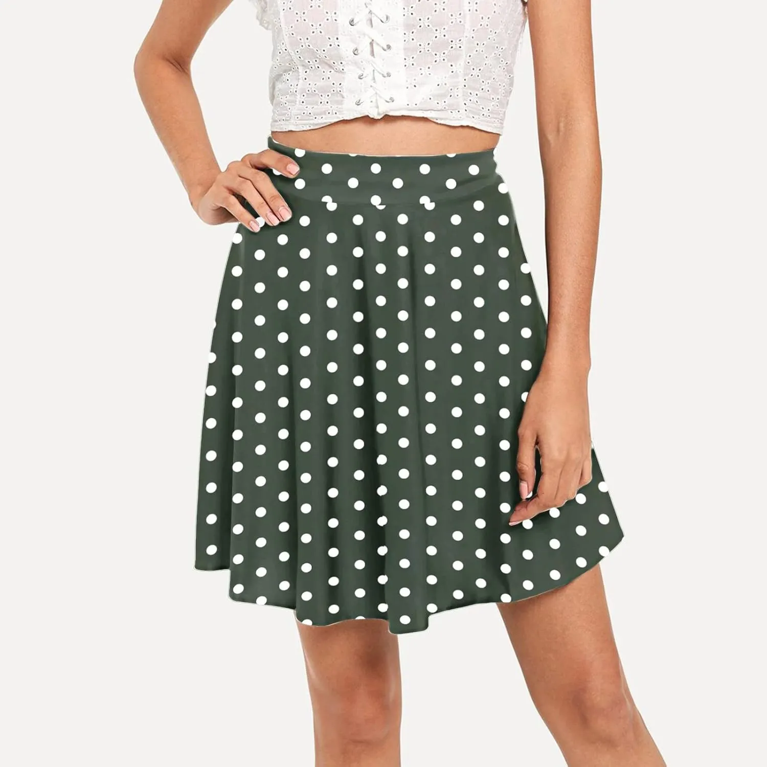 Women's Polka Dot Mini Skirts Casual Elastic High Waisted A-Line Pleated Short Skirt Summer Lightweight Casual Flared Skirts