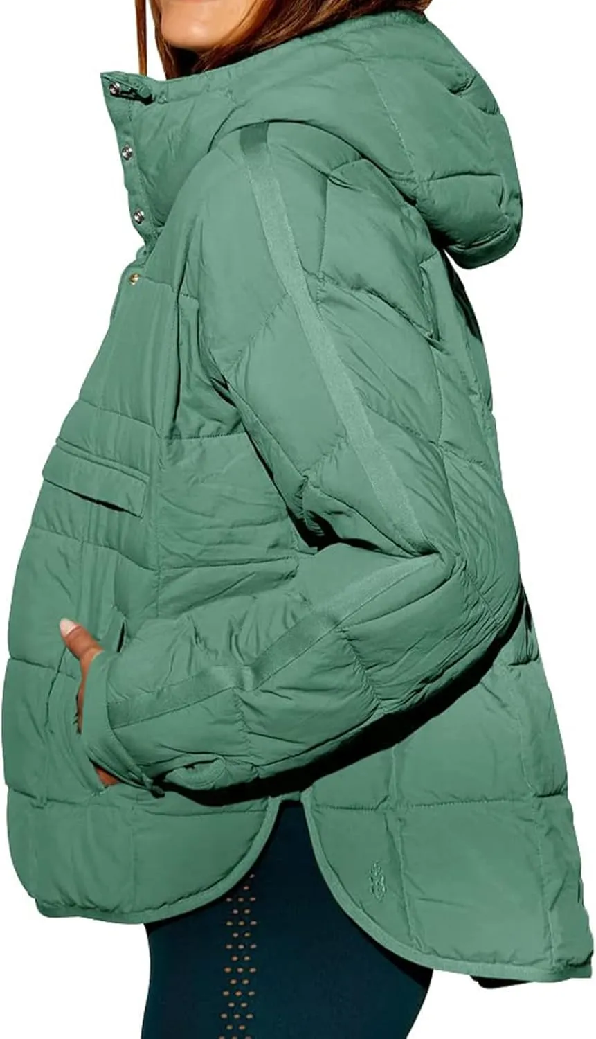 Women's Quilted Pullover Puffer Jacket Packable Hooded Padded Oversized Hoodie Dolman Long Sleeve Warm Winter Coat