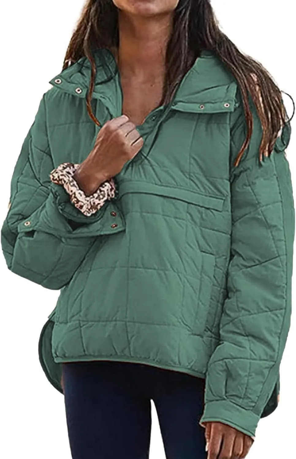 Women's Quilted Pullover Puffer Jacket Packable Hooded Padded Oversized Hoodie Dolman Long Sleeve Warm Winter Coat