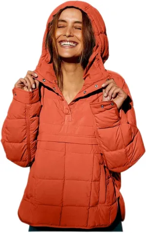 Women's Quilted Pullover Puffer Jacket Packable Hooded Padded Oversized Hoodie Dolman Long Sleeve Warm Winter Coat