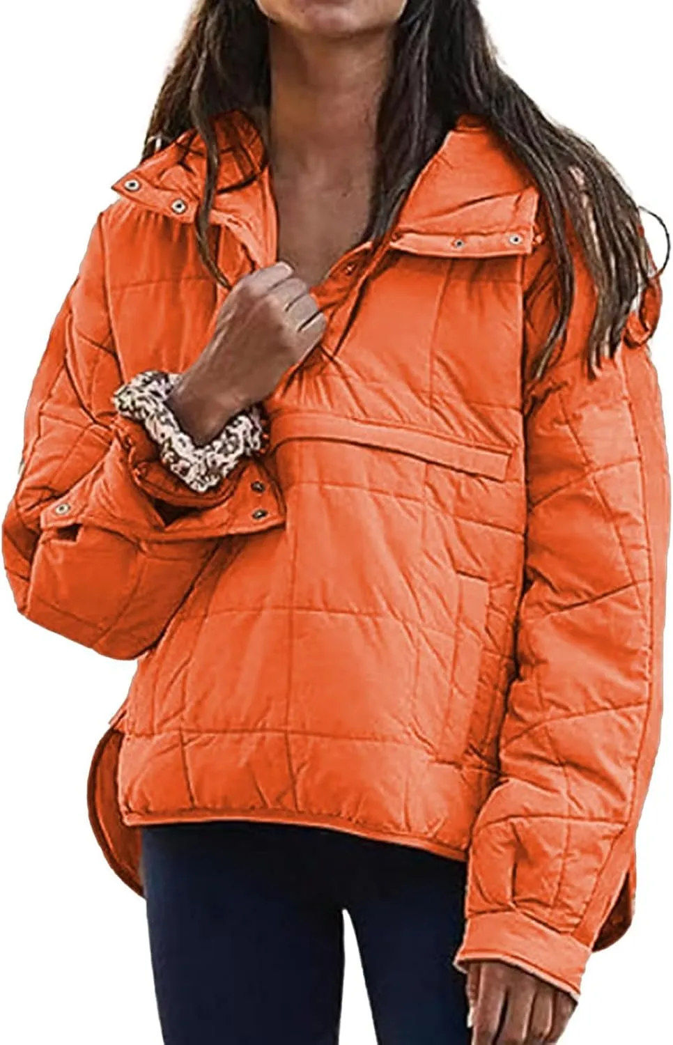 Women's Quilted Pullover Puffer Jacket Packable Hooded Padded Oversized Hoodie Dolman Long Sleeve Warm Winter Coat