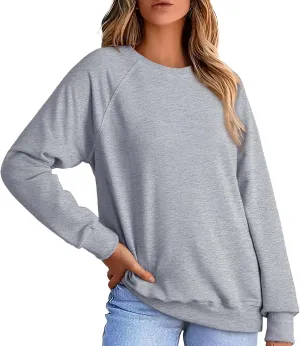 Women's Regular Fit Sweatshirt 2024 Fashion Solid Crewneck Long Sleeve Loose Casual Pullovers Fall Lightweight Tops