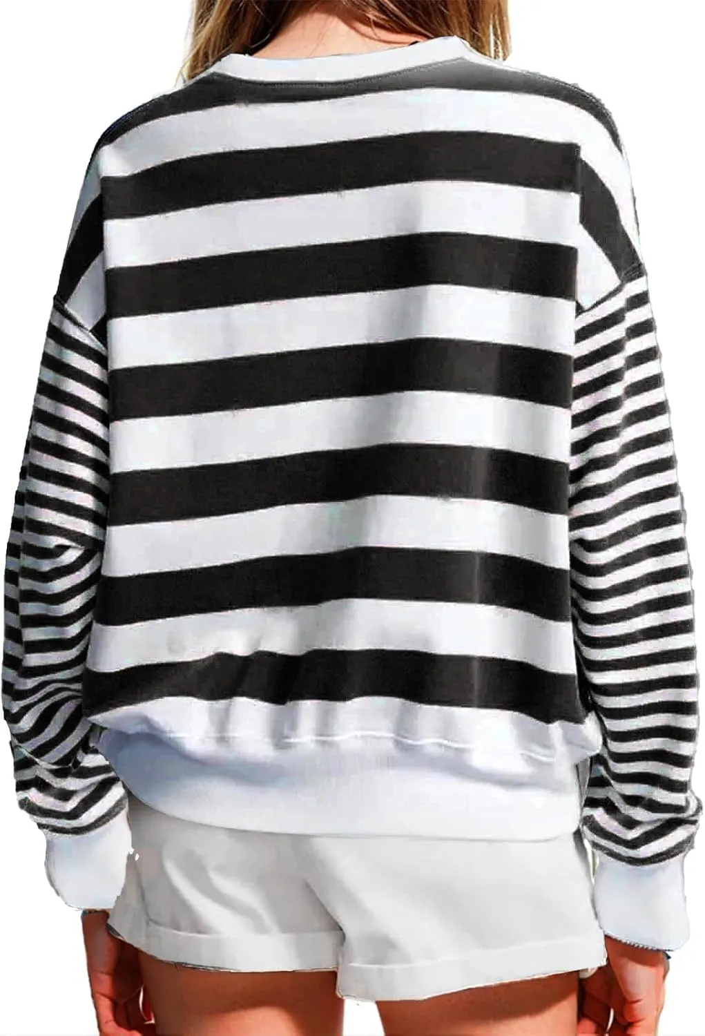 Women's Regular Fit Sweatshirts Loose Comfy Striped Print Long Sleeve Pullover Hoodie Autumnn Outdoor Crewneck Tunics