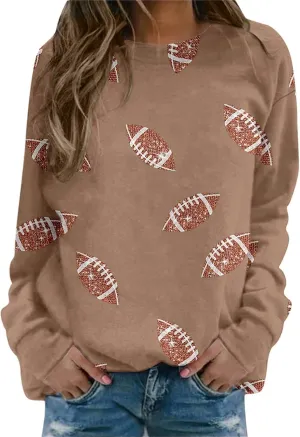 Womens Regular Fit Sweatshirts Rugby Graphic Long Sleeve Round Neck Football Tunics Fall Game Day Pullover Sweatshirt