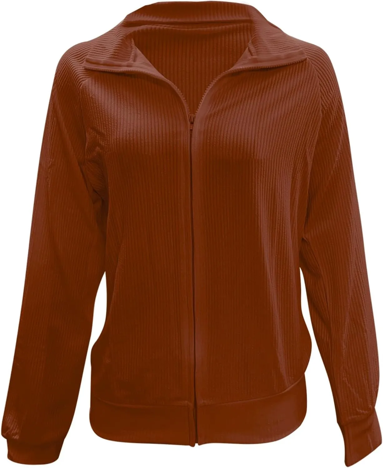 Women's Ribbed Knit Tops Fashion Striped Full Zip Up Lapel Collar Loose Fit Solid Jackets Fall Casual Workout Coats