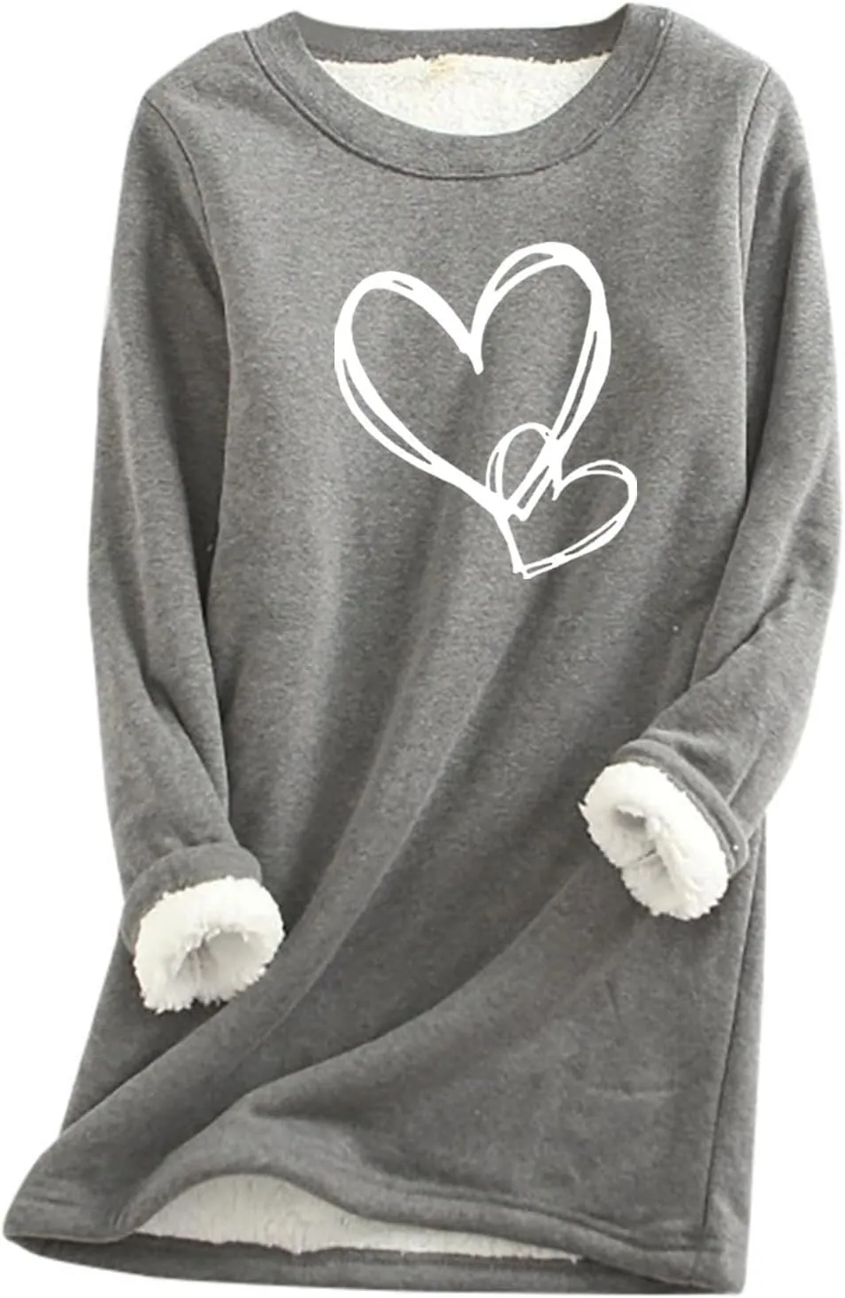 Womens Sherpa Lined Sweatshirt Fleece Warm Crewneck Long Sleeve Heart Graphic Soft Pullover Winter Thermal Loungewear