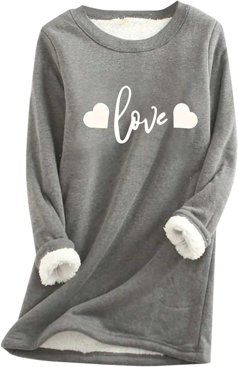 Womens Sherpa Lined Sweatshirt Fleece Warm Crewneck Long Sleeve Heart Graphic Soft Pullover Winter Thermal Loungewear