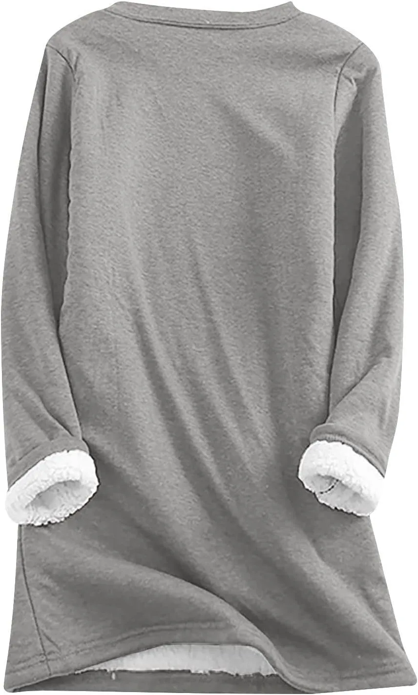 Womens Sherpa Lined Sweatshirt Fleece Warm Crewneck Long Sleeve Heart Graphic Soft Pullover Winter Thermal Loungewear