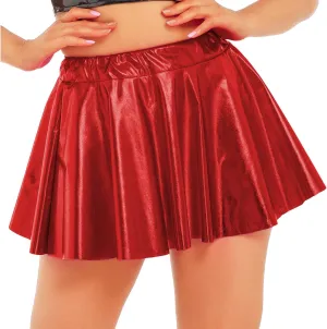 Women's Shiny Flared Pleated Mini Skater Skirt Holographic Club Party Dance A-line Skirts