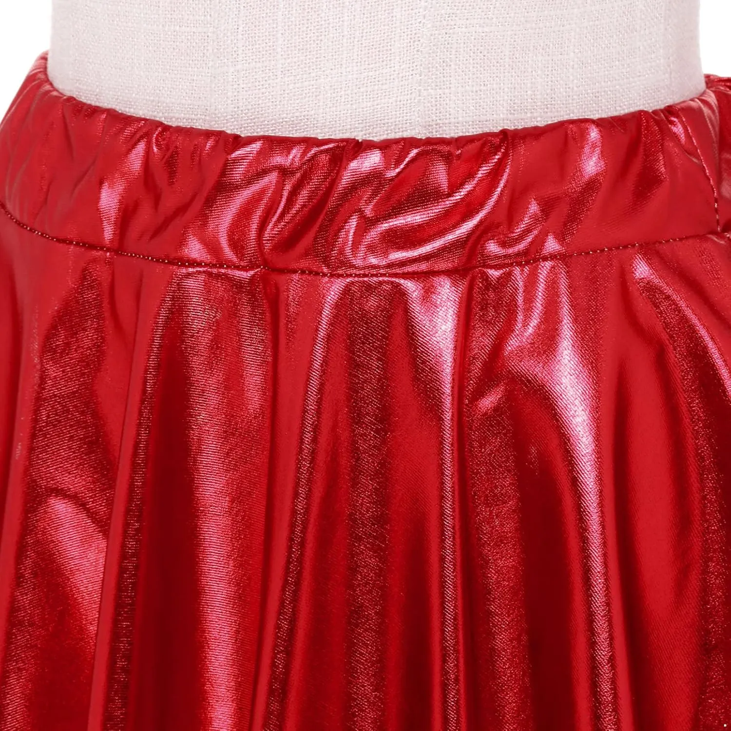 Women's Shiny Flared Pleated Mini Skater Skirt Holographic Club Party Dance A-line Skirts
