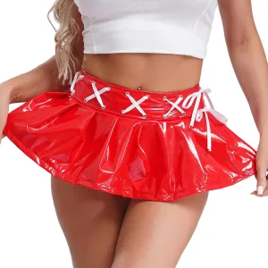Womens Shiny Metallic Miniskirt Holographic Flared Pleated A-Line Skirts Mini Skater Skirts