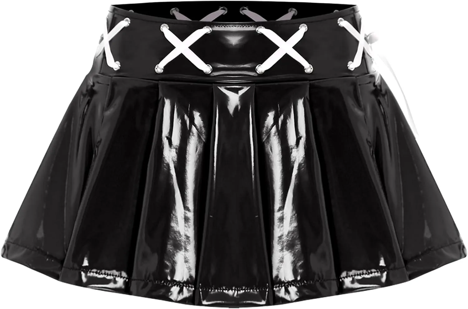 Womens Shiny Metallic Miniskirt Holographic Flared Pleated A-Line Skirts Mini Skater Skirts