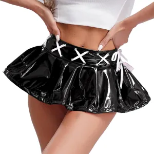 Womens Shiny Metallic Miniskirt Holographic Flared Pleated A-Line Skirts Mini Skater Skirts