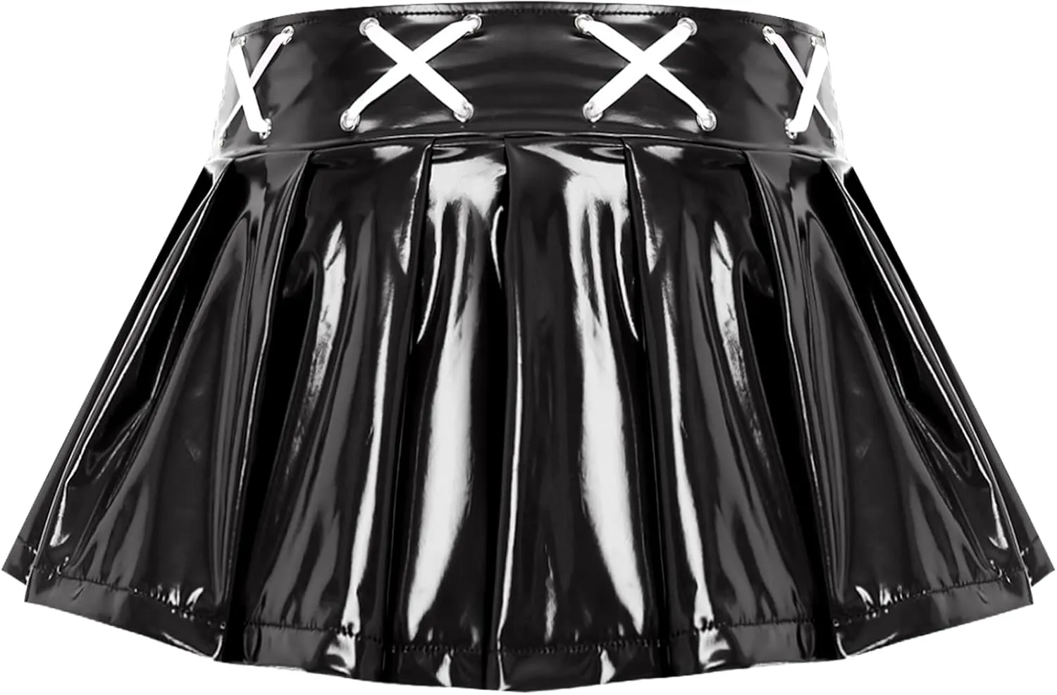 Womens Shiny Metallic Miniskirt Holographic Flared Pleated A-Line Skirts Mini Skater Skirts