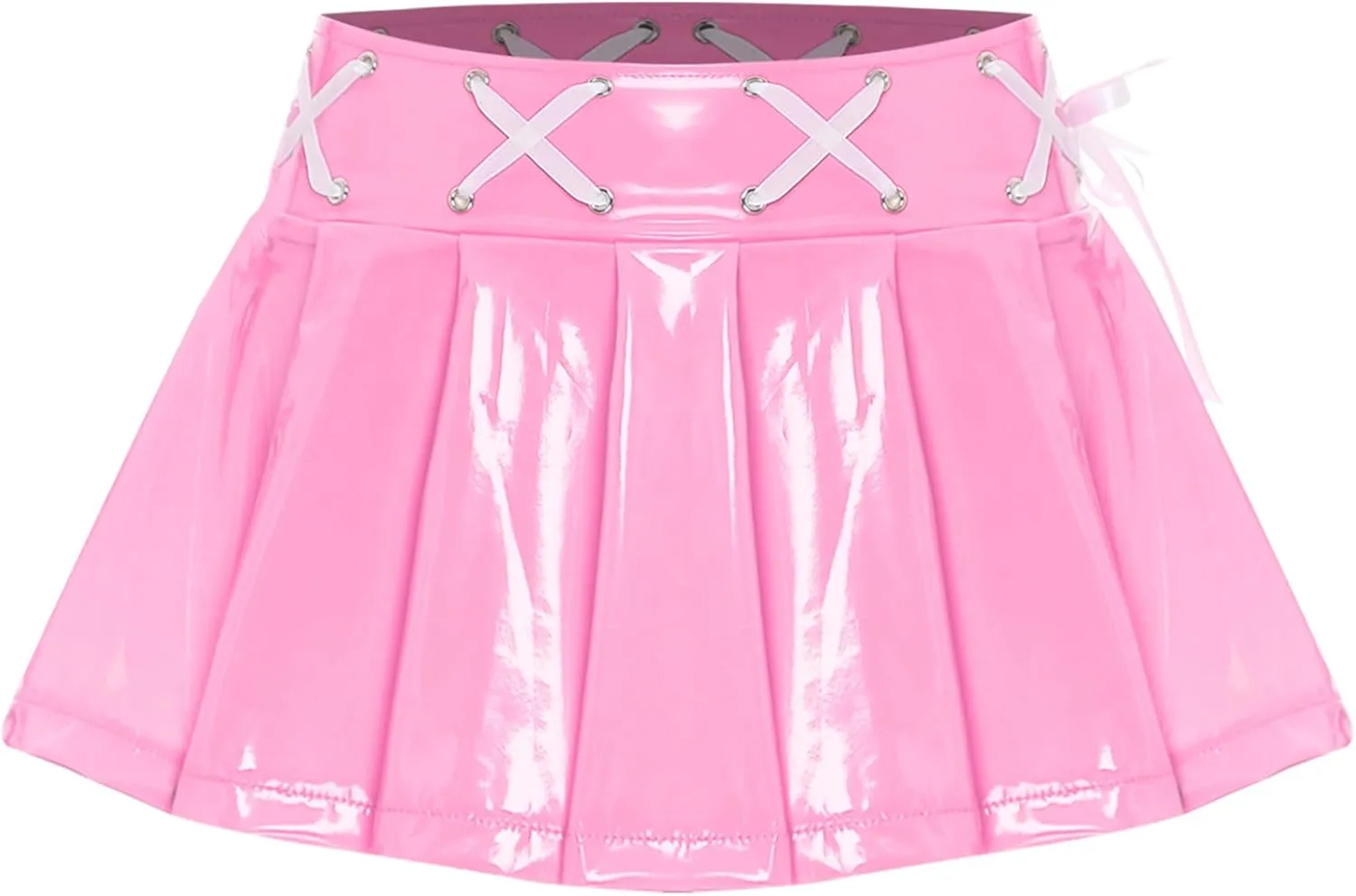Womens Shiny Metallic Miniskirt Holographic Flared Pleated A-Line Skirts Mini Skater Skirts