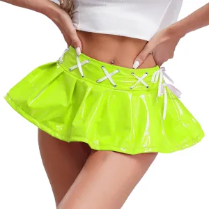 Womens Shiny Metallic Miniskirt Holographic Flared Pleated A-Line Skirts Mini Skater Skirts