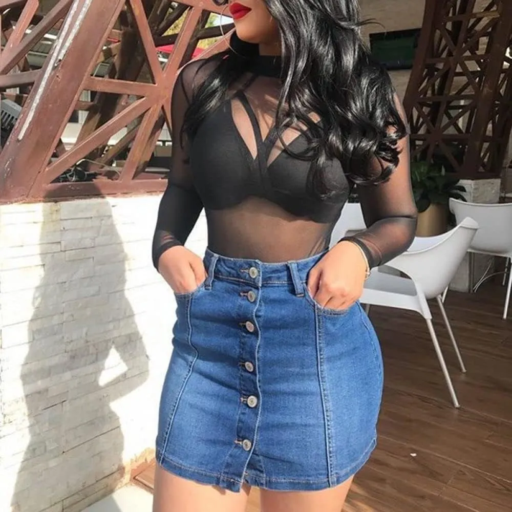 Womens Short Skirts - Sexy Women Spring Mini Denim Bodycon Skirts Ladies Girls Summer High Waist Casual Front Butt