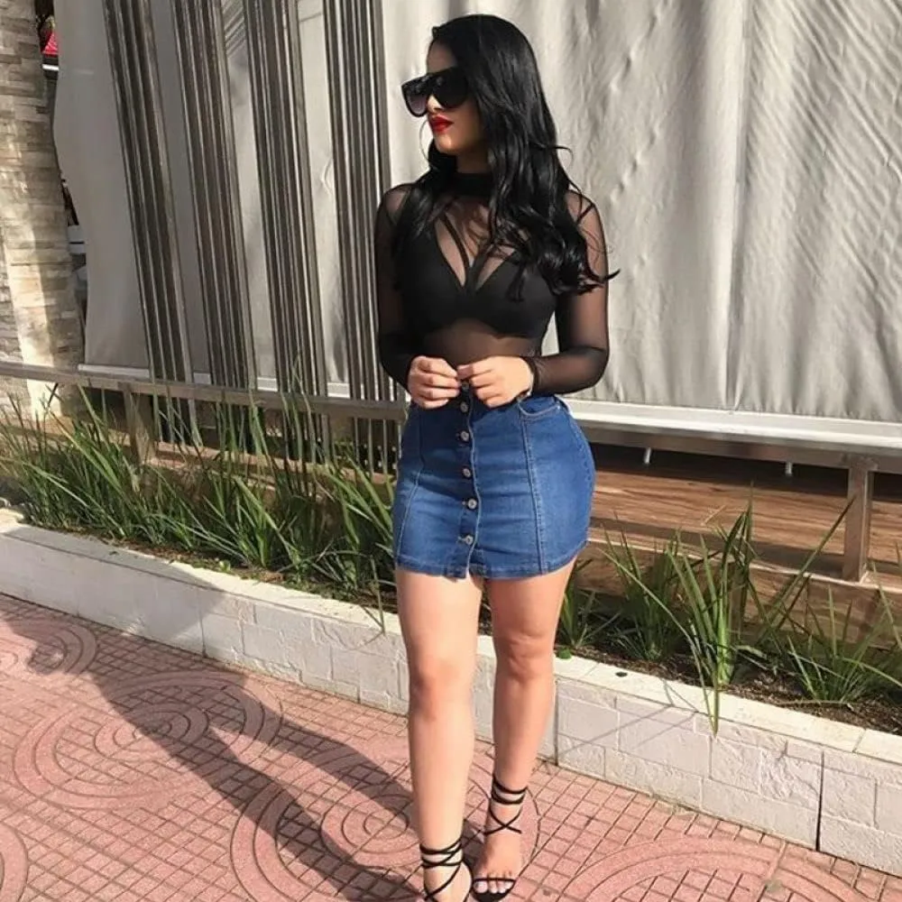Womens Short Skirts - Sexy Women Spring Mini Denim Bodycon Skirts Ladies Girls Summer High Waist Casual Front Butt