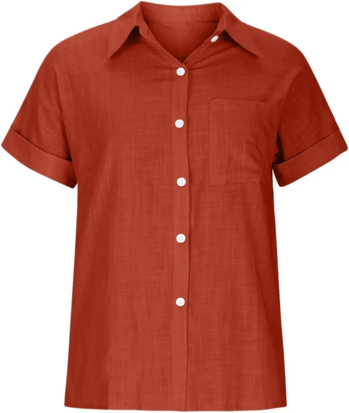 Womens Short Sleeve Button Down Shirt Collared V Neck Blouse Summer Cotton Linen Tops Loose Fit Casual Dressy Clothes