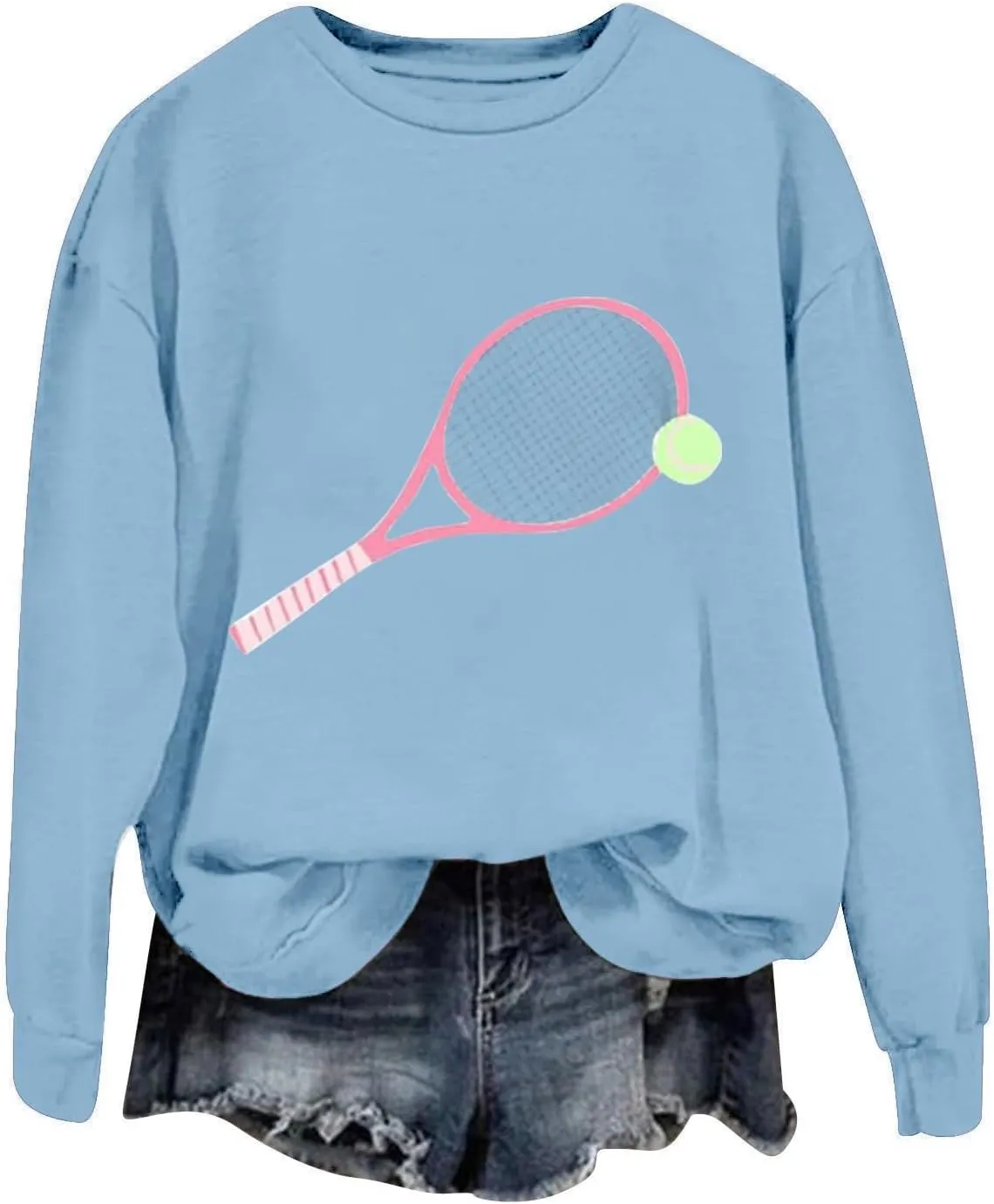Womens Soprts Tops Tennis Printed Loose Crewneck Long Sleeve Lightweight Pullover Sweatshirt Fall Casual Active Hoodie