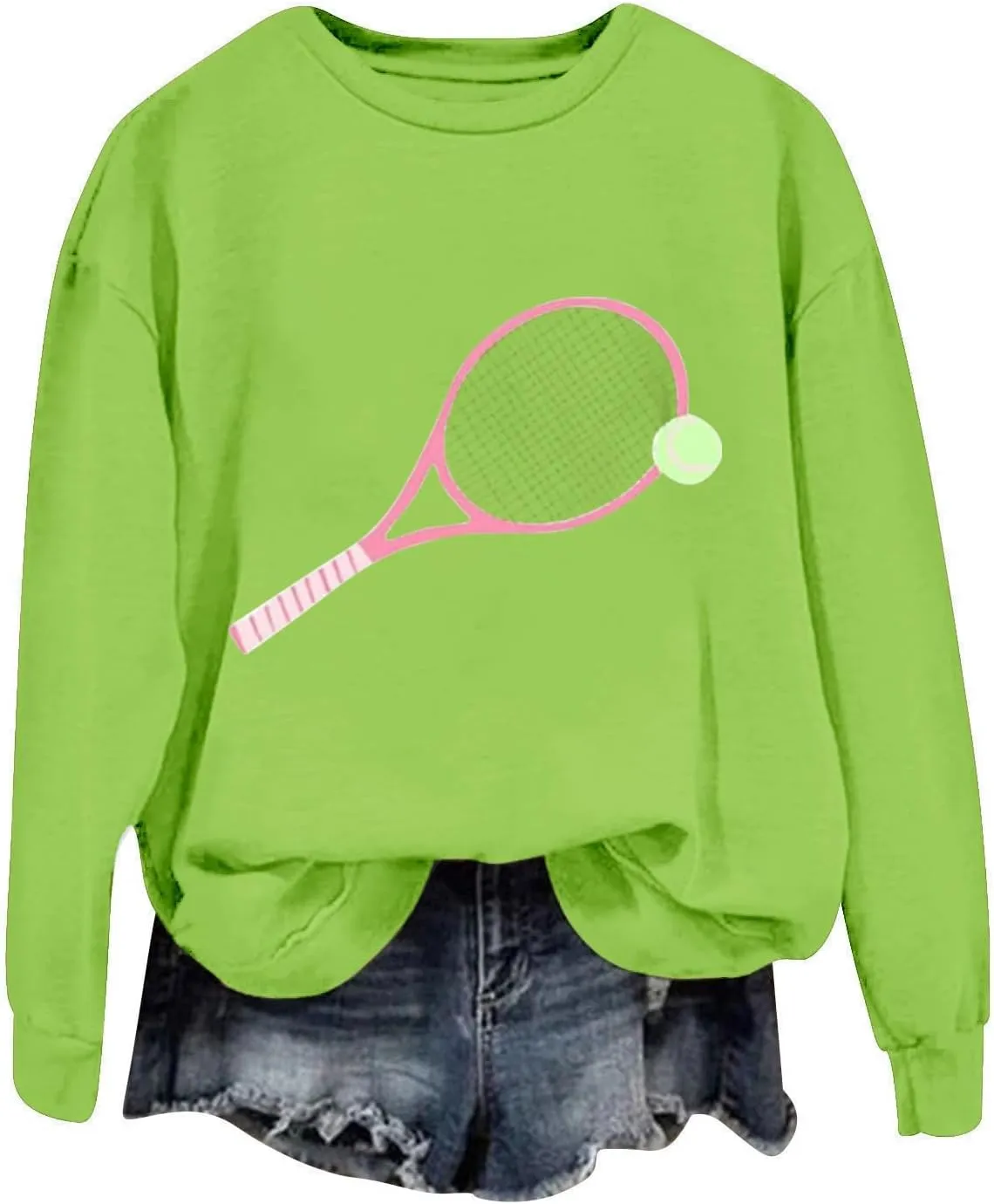 Womens Soprts Tops Tennis Printed Loose Crewneck Long Sleeve Lightweight Pullover Sweatshirt Fall Casual Active Hoodie