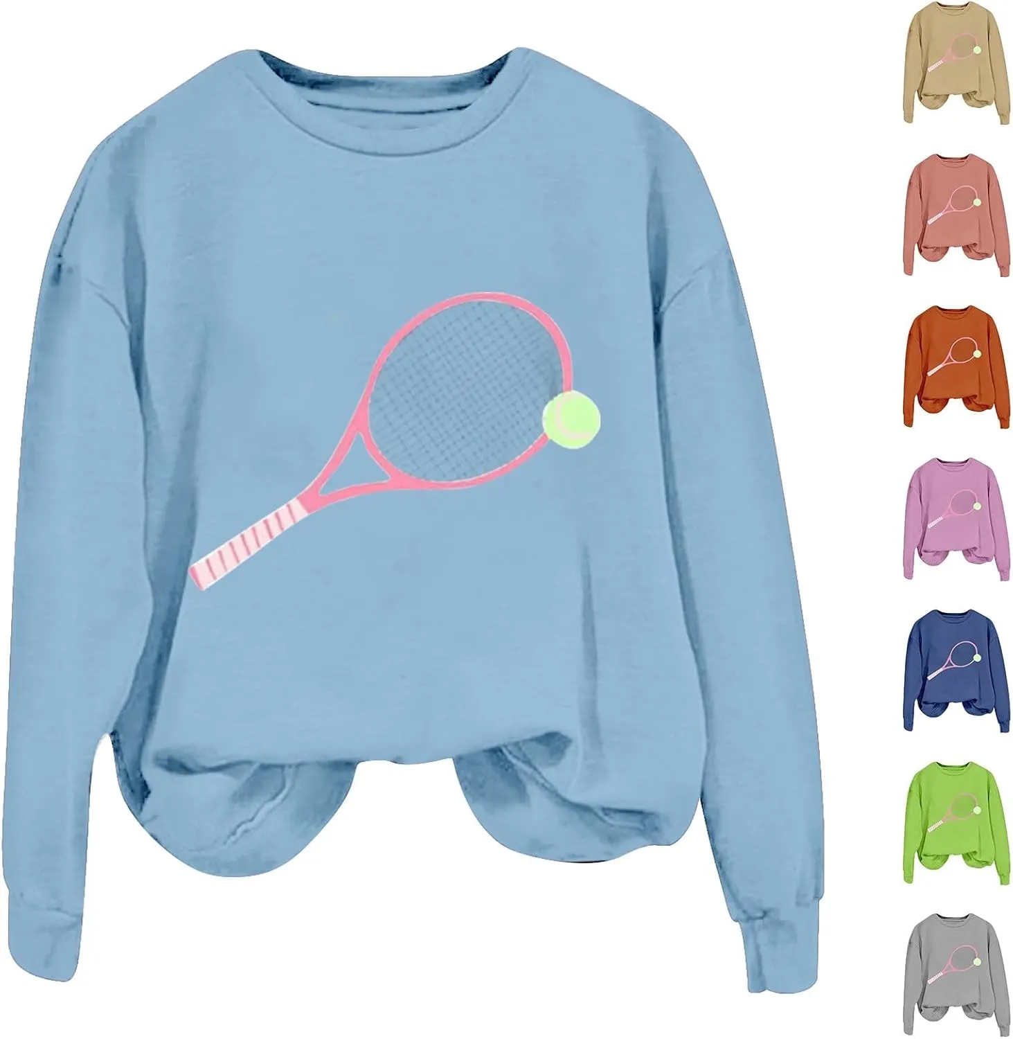Womens Soprts Tops Tennis Printed Loose Crewneck Long Sleeve Lightweight Pullover Sweatshirt Fall Casual Active Hoodie