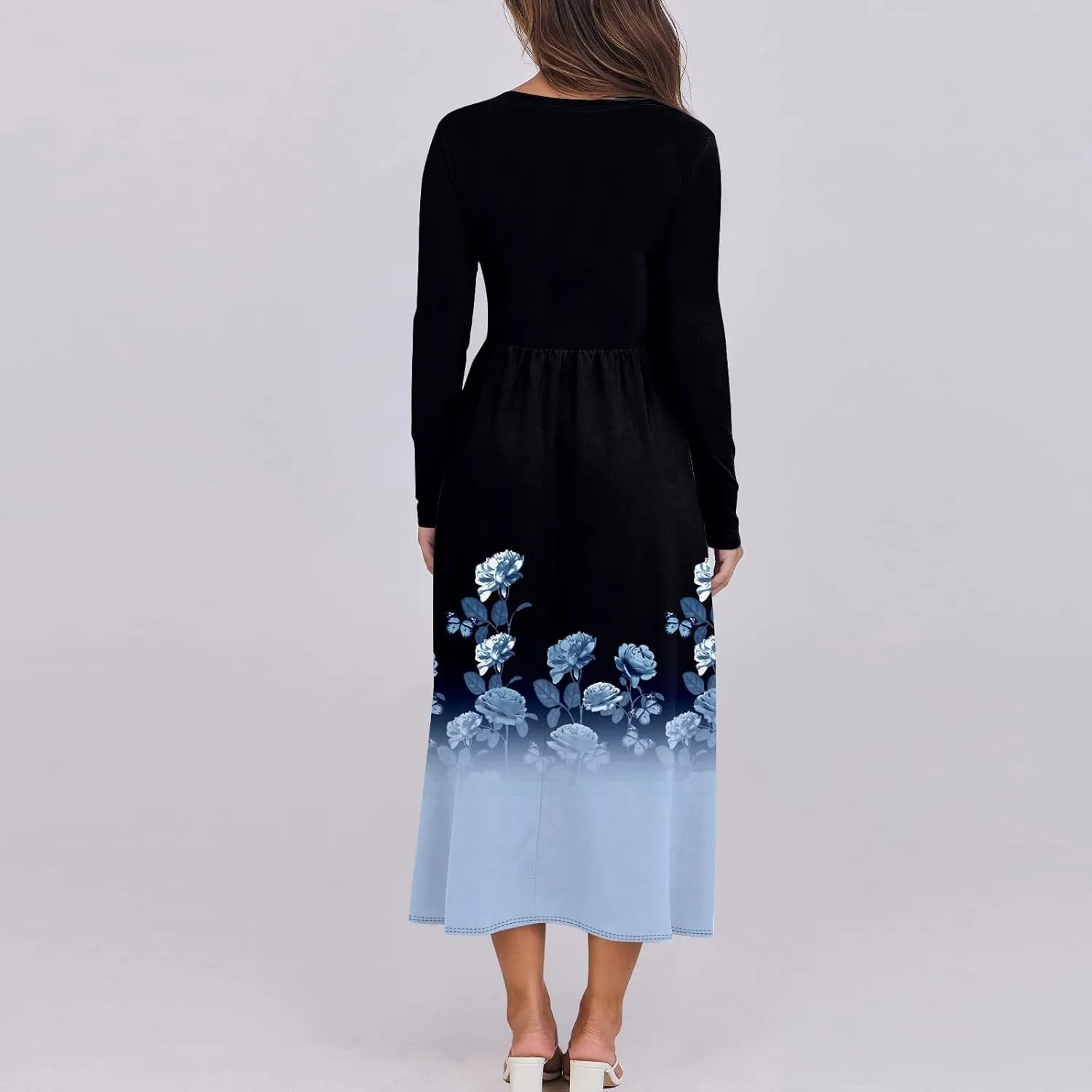 Womens Spring Fashion 2025 Dress Long Sleeve O Neck Midi Elegant Tea Length Summer Trendy Fitted Dressy Dress