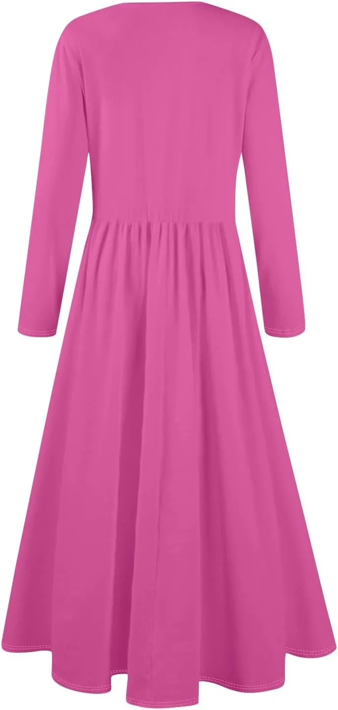 Womens Spring Fashion 2025 Dress Long Sleeve O Neck Midi Modest Boho Summer Teens Western Curvy Dress