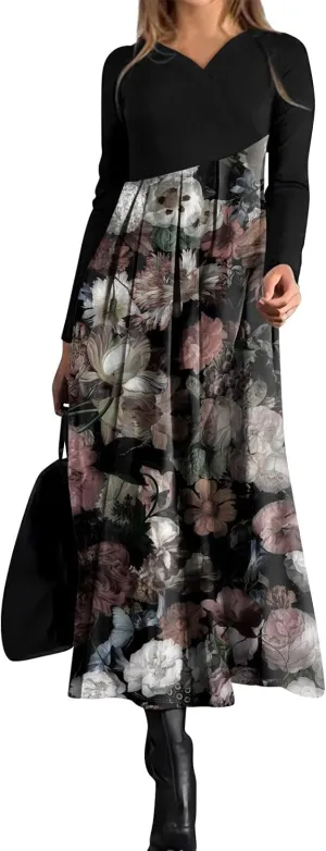 Womens Spring Fashion 2025 Dress Long Sleeve V Neck Midi Elegant Teens Vacation Summer Fitted Fashion Dress