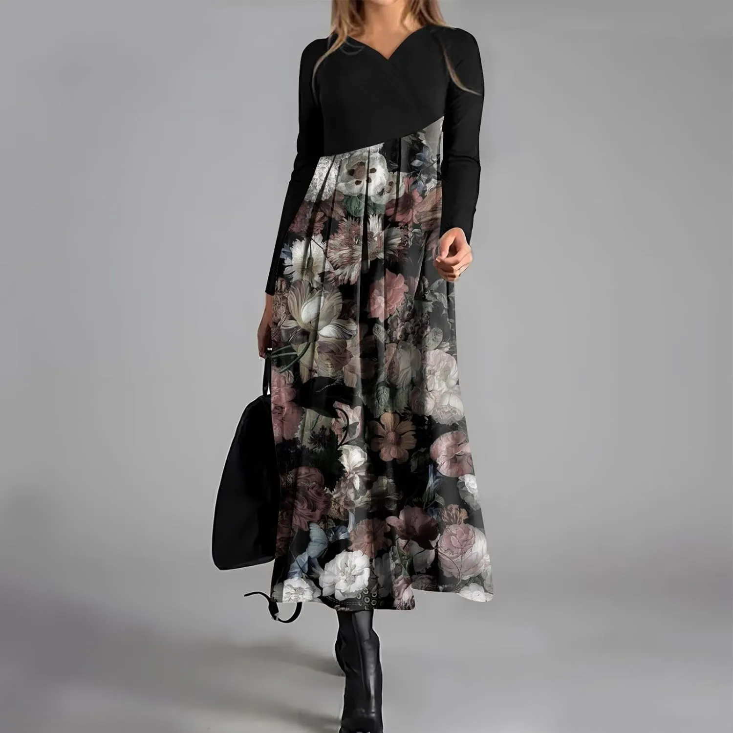 Womens Spring Fashion 2025 Dress Long Sleeve V Neck Midi Elegant Teens Vacation Summer Fitted Fashion Dress