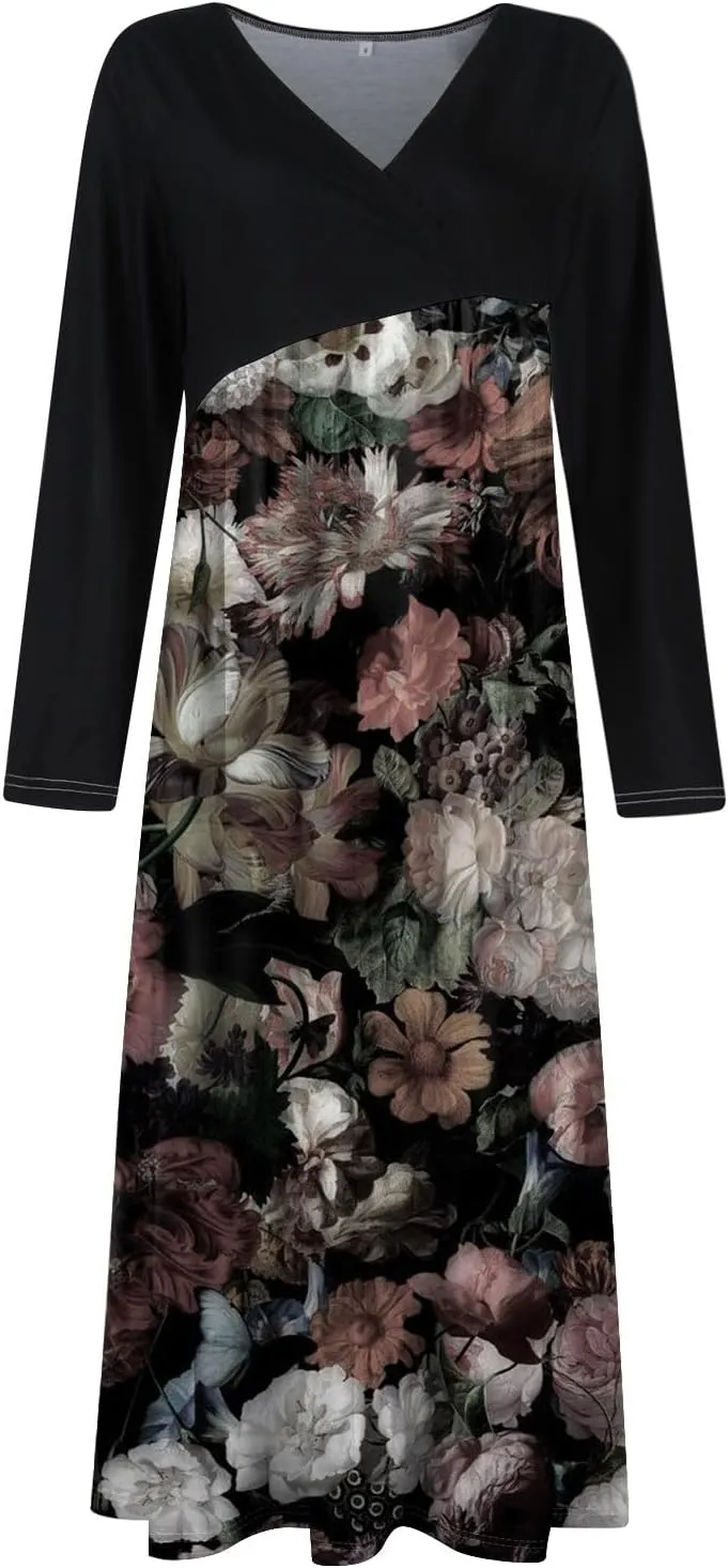 Womens Spring Fashion 2025 Dress Long Sleeve V Neck Midi Elegant Teens Vacation Summer Fitted Fashion Dress