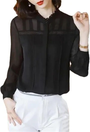 Women's Spring Summer Lace Patchwork Shirt – Elegant Long Sleeve All-Match Blouse Cardigan Top