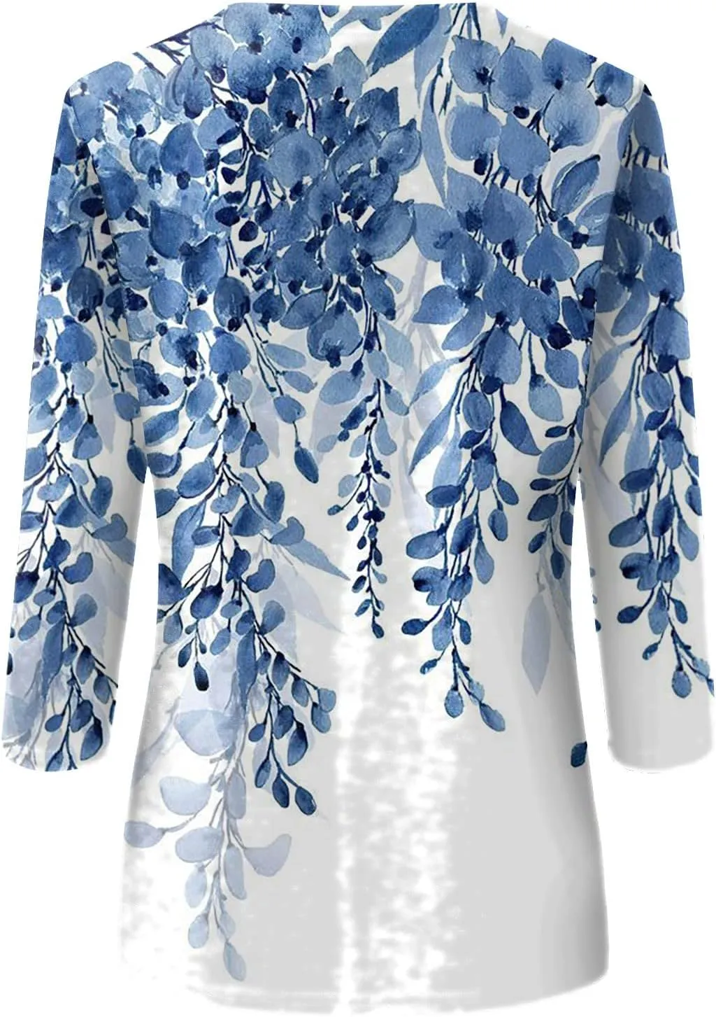 Womens Summer 3/4 Sleeve Tops 2025 Floral Print Round Neck Shirts Loose Fit Three Quarter Sleeve Tshirts